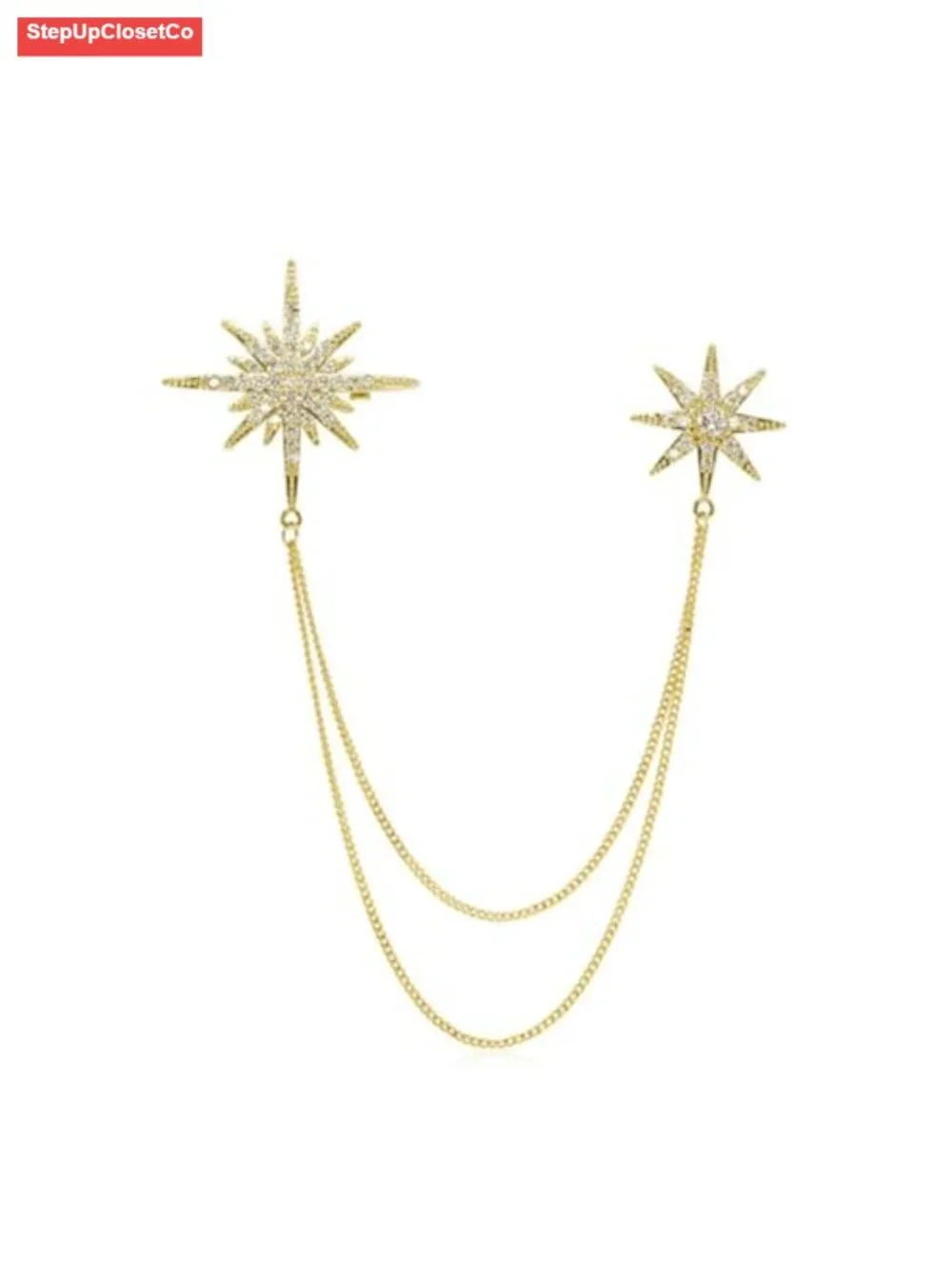 Rhinestone Star Brooch Pin Crystal CZ Snowflake Tassel Lapel Pin Dress Suit